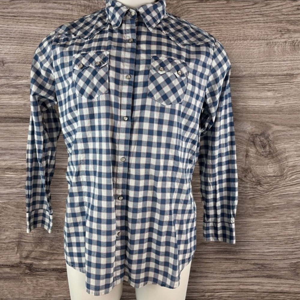 Wrangler Shirt Womens XL Western White Blue Cotton Long Sleeve Button Up (819)